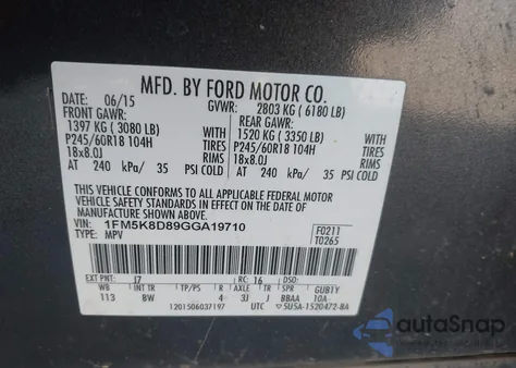 2016 Ford Explorer Xlt z USA, uszkodzony, nr VIN 1FM5K8D89GGA19710